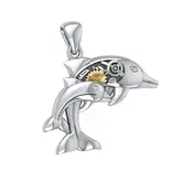 hanger Gentle dolphins in steampunk ~ Sterling Silver with 14k Gold Accent