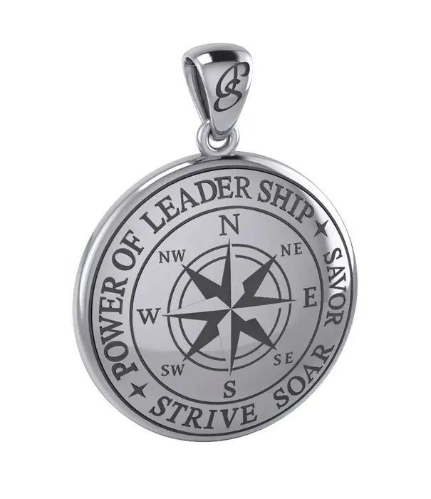 pendant The Compass Rose Silver Pendant with the Power of Leadership Engraving