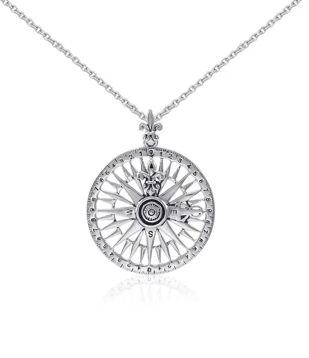 Peter Stone hanger Silver Compass Rose Pendant and Chain Set