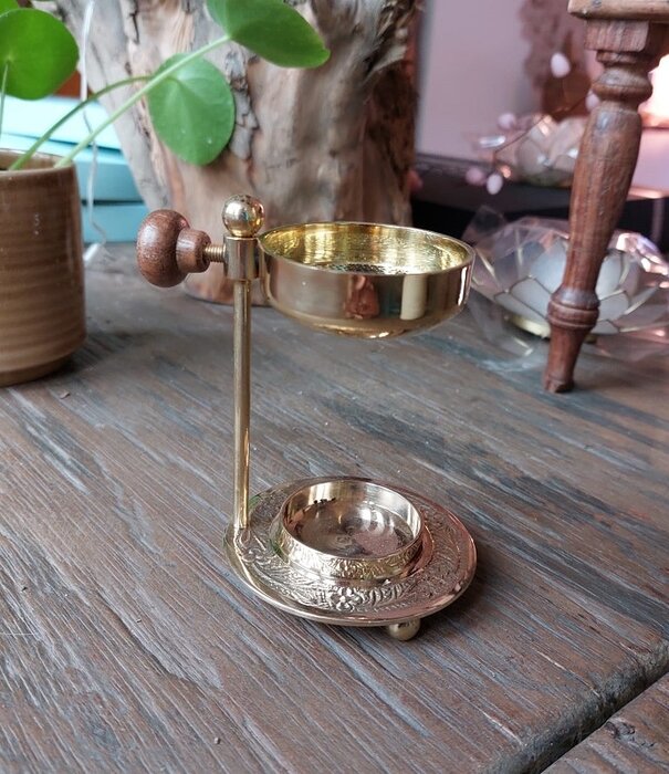 brass incense burner messing wood handle