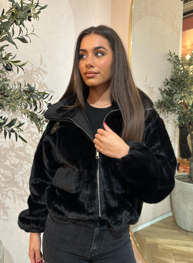Iconic Cropped Faux Fur Bomber
