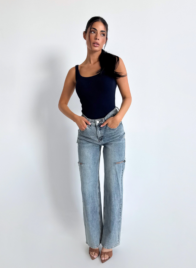 June Wide Leg Jeans - Mid Blue