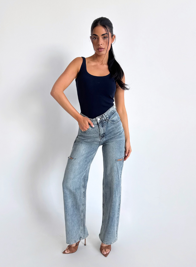 June Wide Leg Jeans - Mid Blue