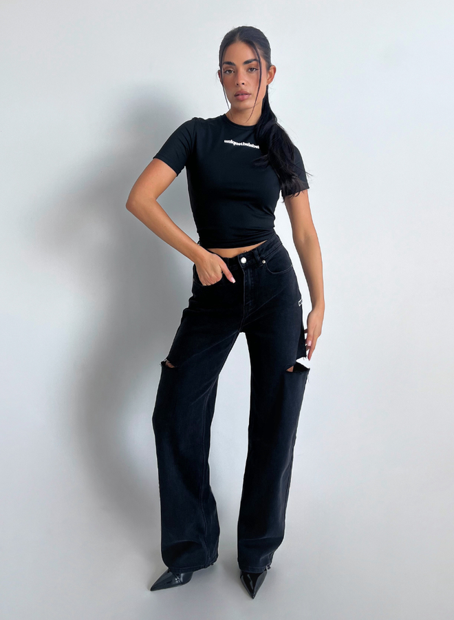 June Wide Leg Jeans - Washed Black