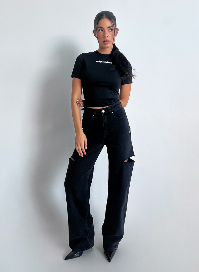June Wide Leg Jeans - Washed Black