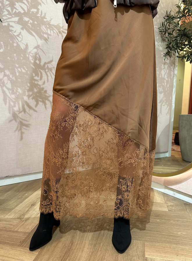 Lace Long Skirt - Brown