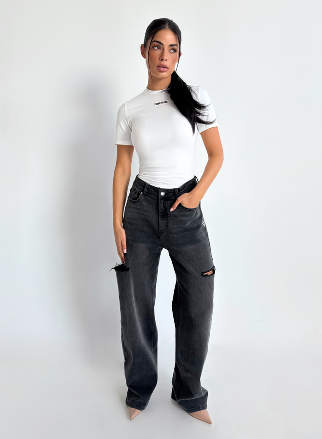 June Wide Leg Jeans - Mid Grey
