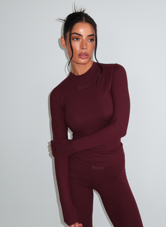 Noelle Longsleeve Top - Deep Cherry