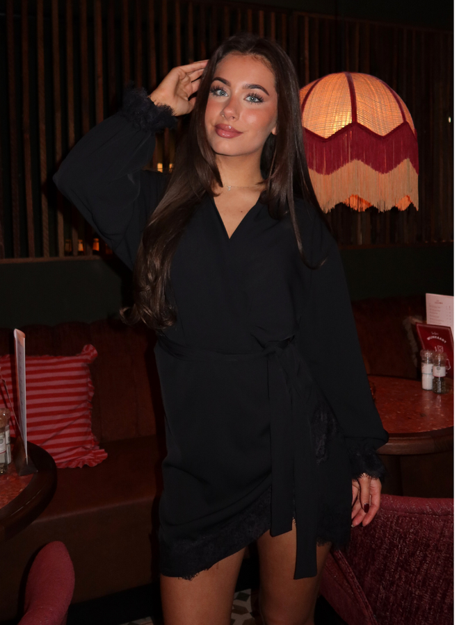 Lace Trim Dress - Black