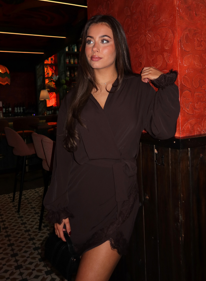 Lace Trim Dress - Bruin