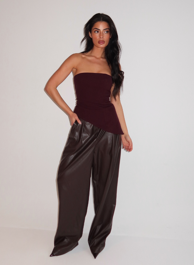 Ziva Faux Leather Pantalon - Brown