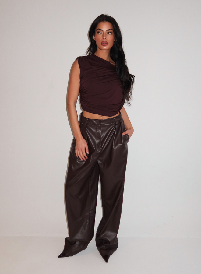 Ziva Faux Leather Pantalon - Brown
