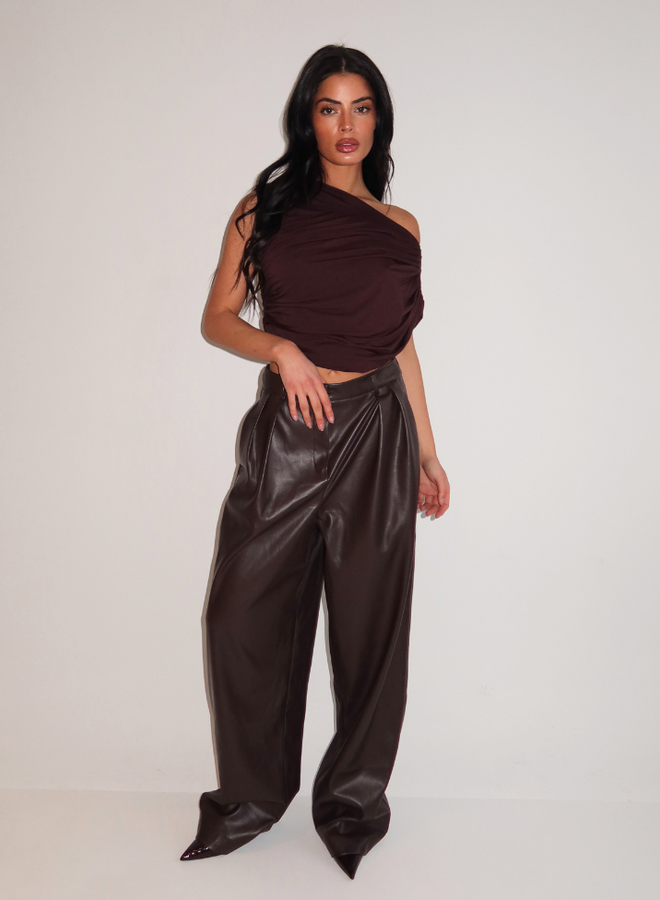 Ziva Faux Leather Pantalon - Brown