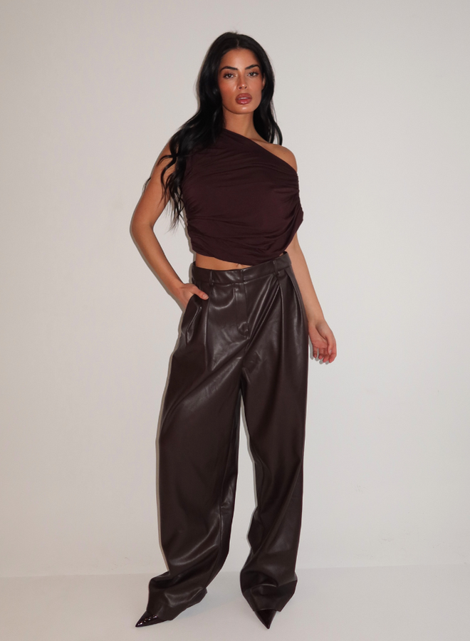 Ziva Faux Leather Pantalon - Brown