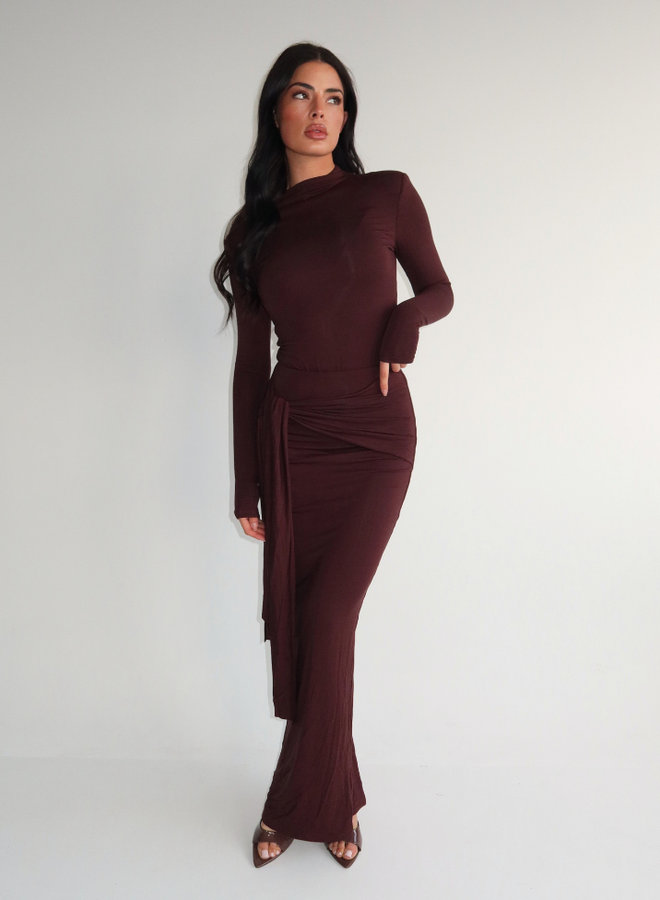 Eliza Bow Long Skirt - Cacao