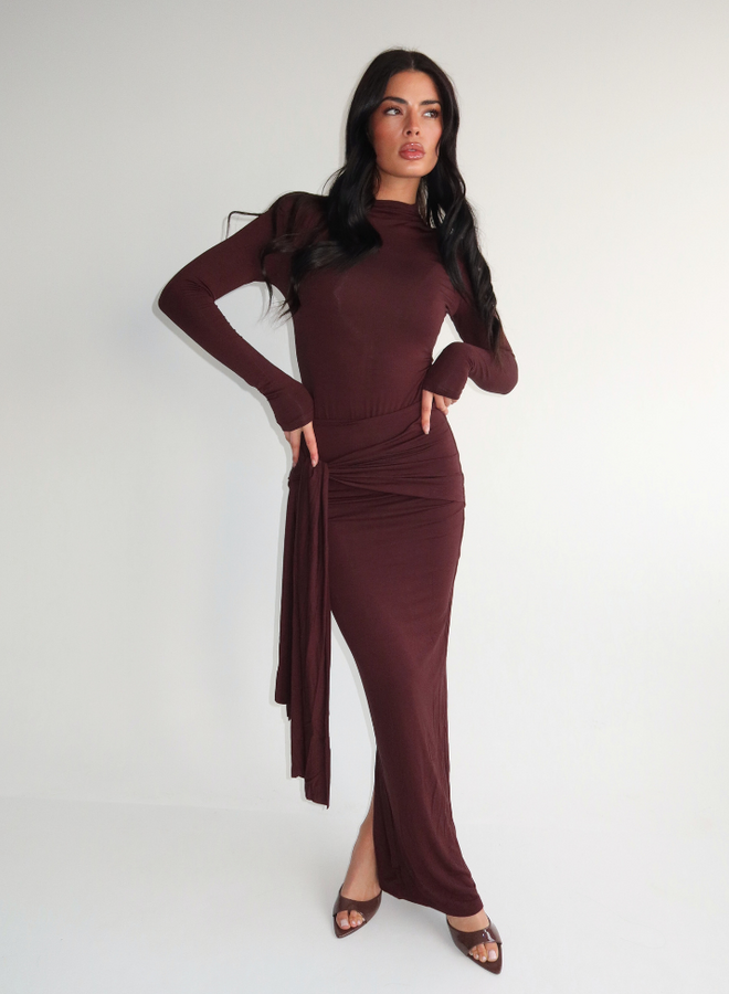 Eliza Bow Long Skirt - Cacao