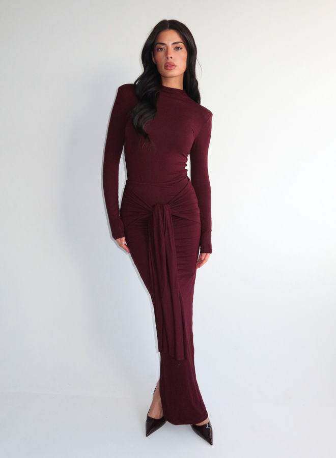 Eliza Bow Long Skirt - Burgundy