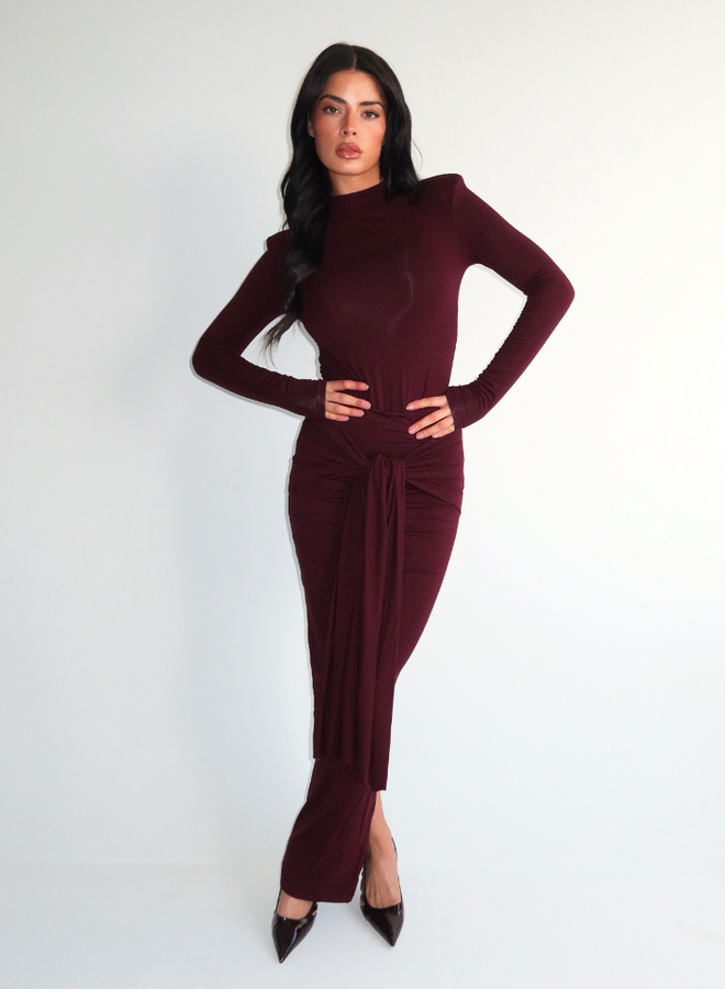 Eliza Bow Long Skirt - Burgundy