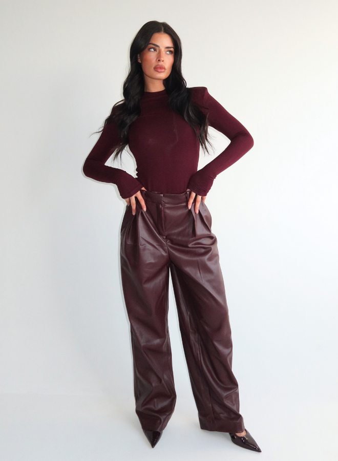 Ziva Faux Leather Pantalon - Burgundy