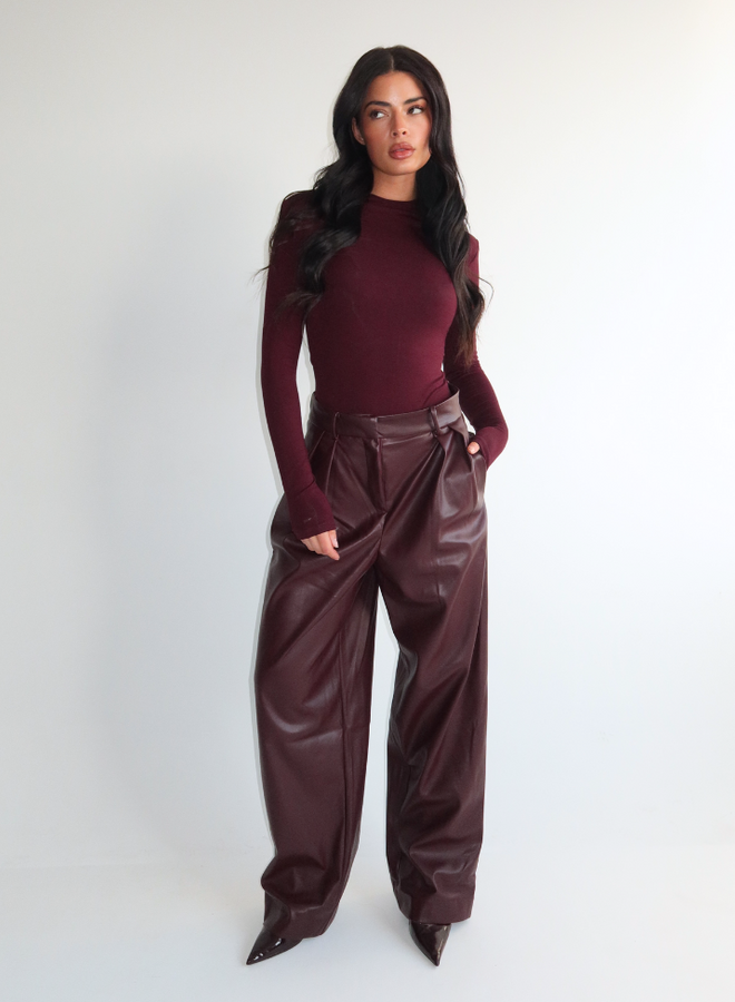 Ziva Faux Leather Pantalon - Burgundy
