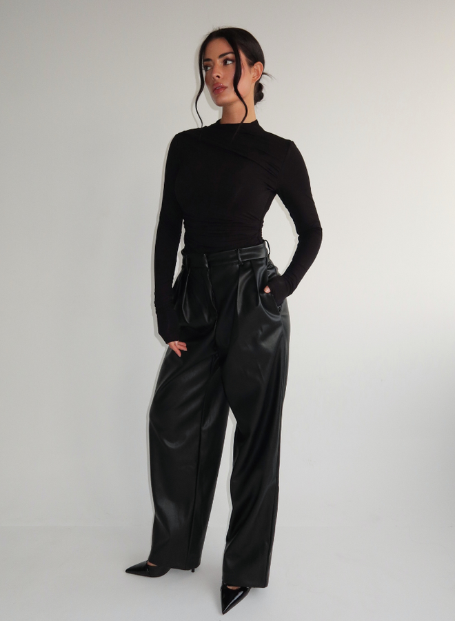 Ziva Faux Leather Pantalon - Black