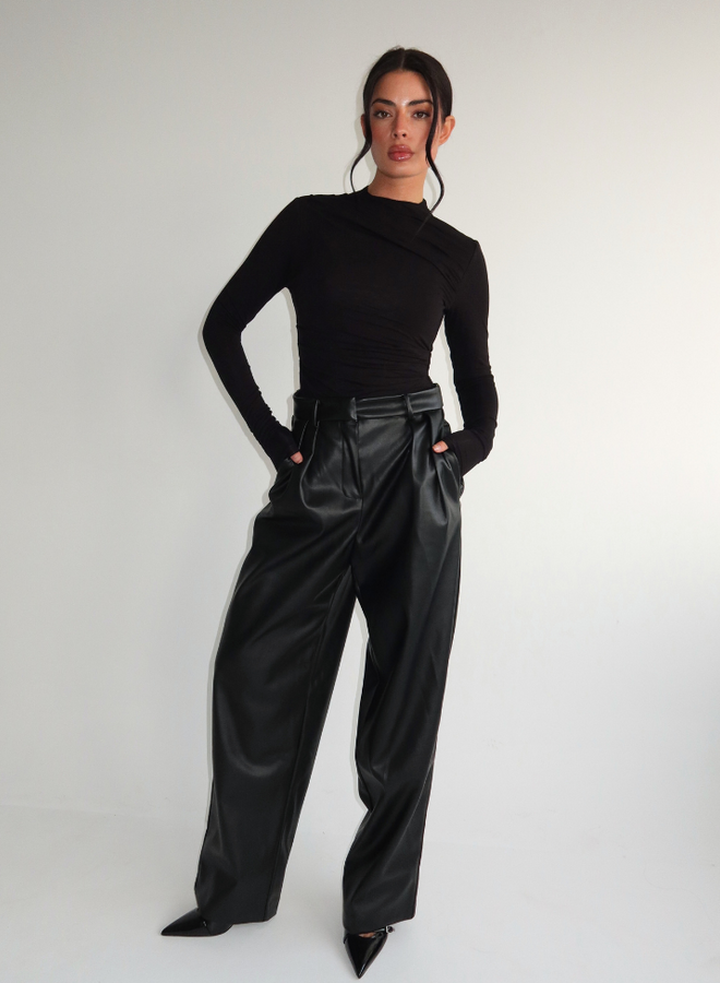Ziva Faux Leather Pantalon - Black