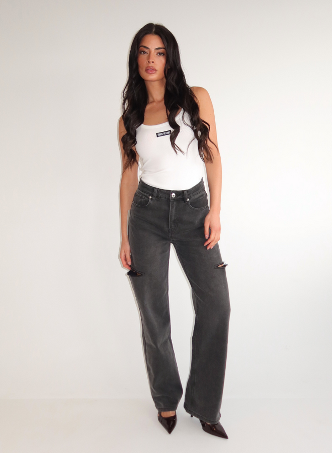 June Wide Leg Jeans - Mid Grey