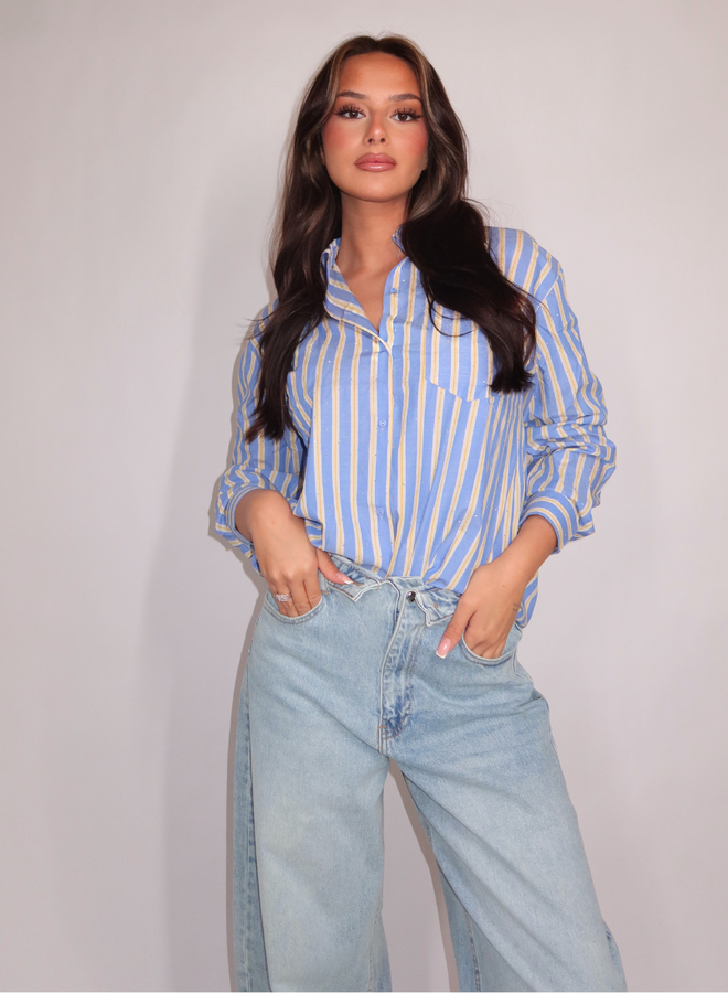Striped Rhinestone Blouse - Blauw