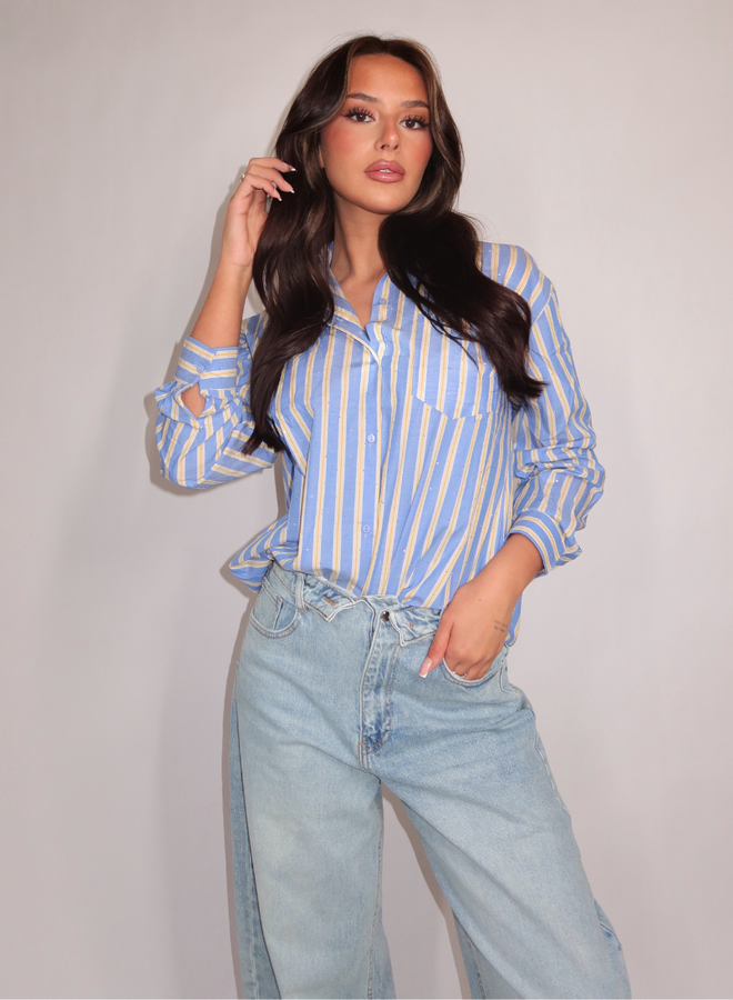 Striped Rhinestone Blouse - Blauw