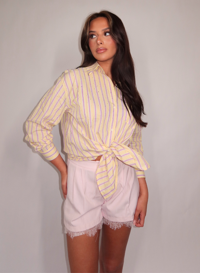 Striped Rhinestone Blouse - Geel