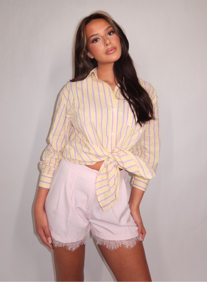 Striped Rhinestone Blouse - Geel