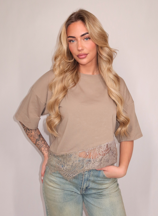 Rosie Lace Tee - Khaki