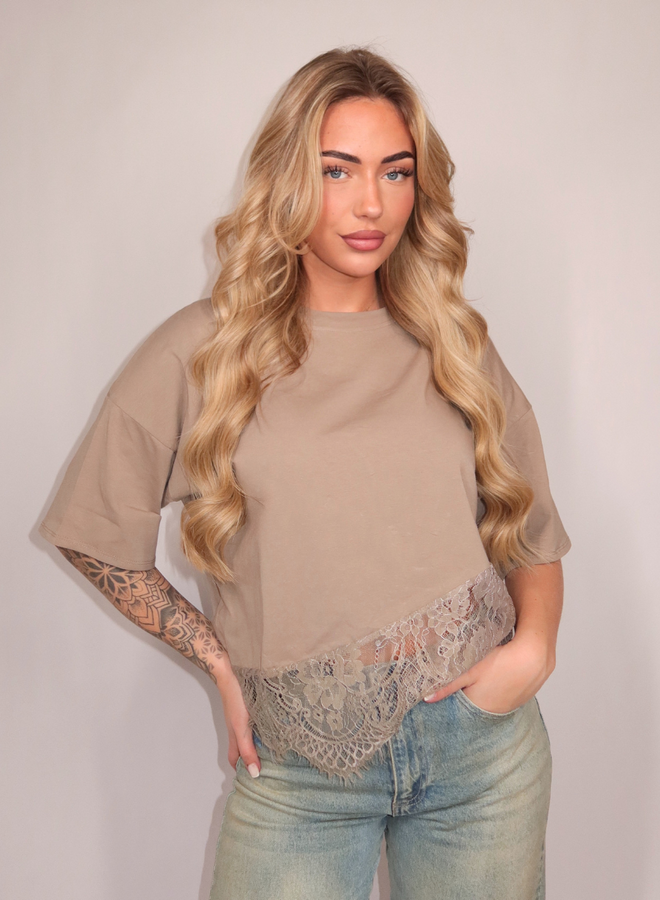 Rosie Lace Tee - Khaki