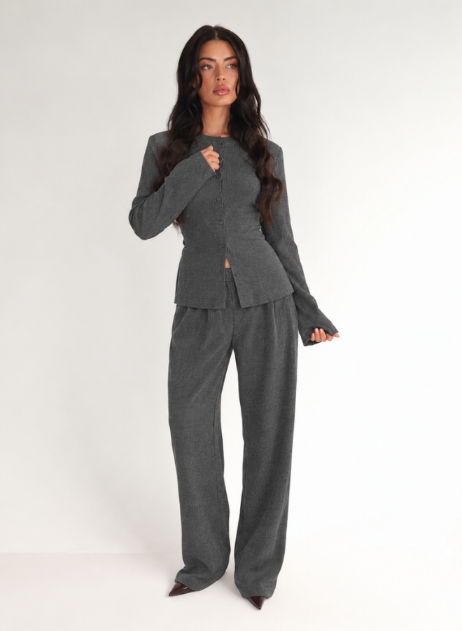 Unique The Label Hailey Button Top - Grey Melee