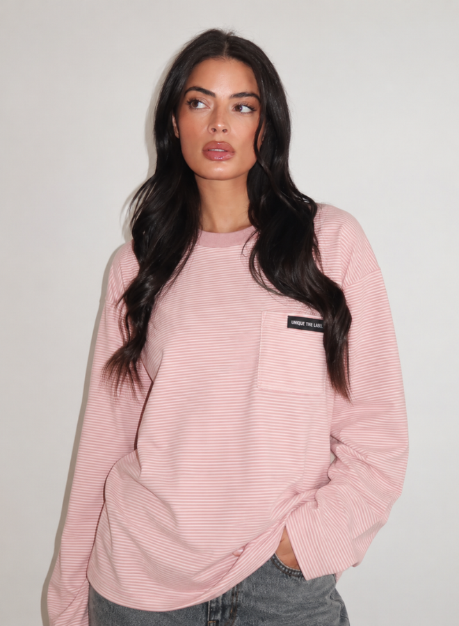 Unique The Label Amy Pocket Longsleeve - Pink/White