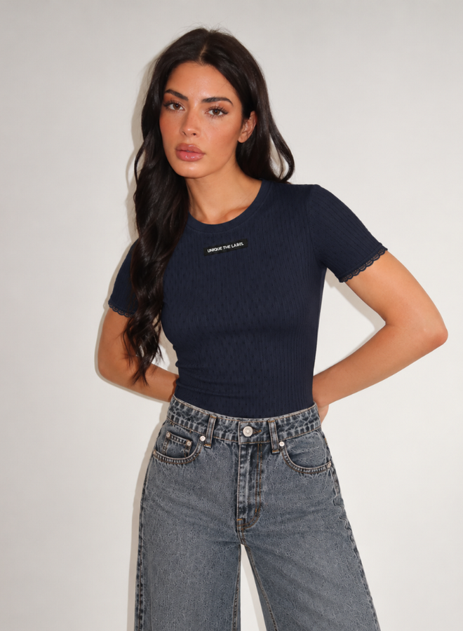 Unique The Label Vela Pointelle Top - Dark Navy