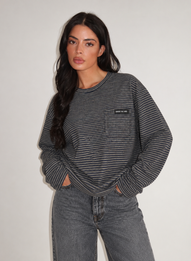 Unique The Label Amy Pocket Longsleeve - Dark Navy/Dark Grey