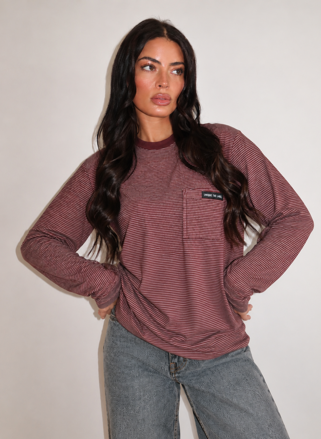 Unique The Label Amy Pocket Longsleeve - Bordeaux/Dark Grey