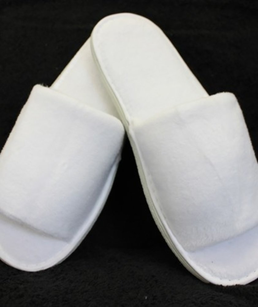 BC Softwear White Open Toe Luxury Velour slippers