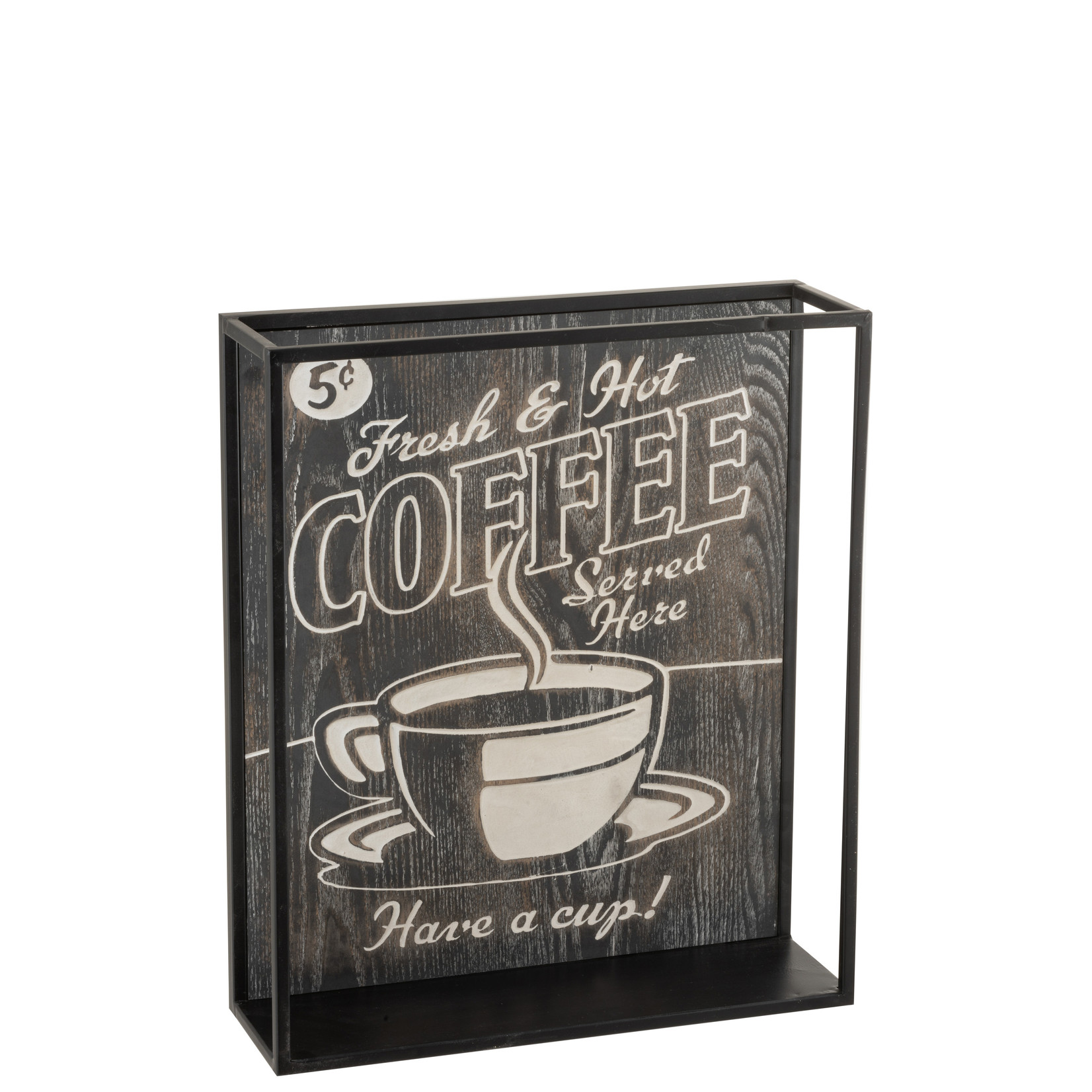 J-Line DECORATIE COFFEE RECHTHOEK RECHT HOUT/METAAL ZWART