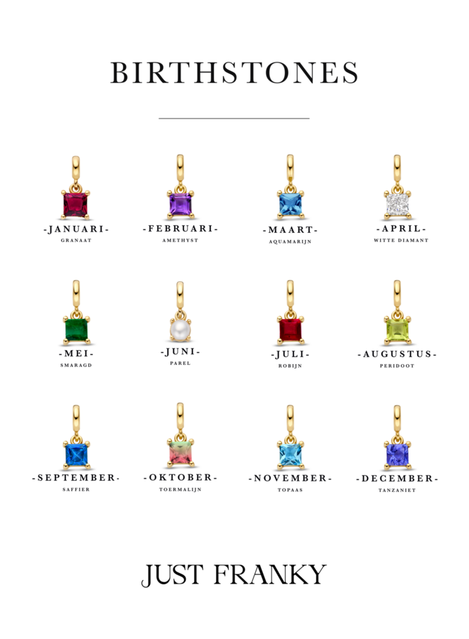 Geboortesteen Bedel Vierkant Ketting