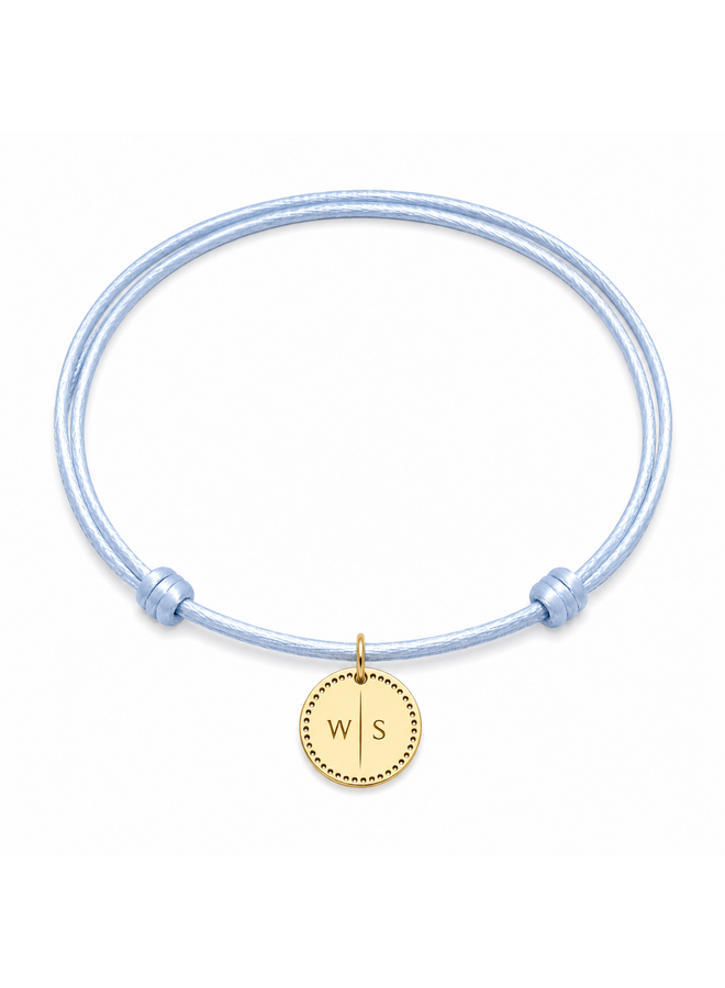 Identity Satijnkoord Ketting met Circle Perforated Mini 2 Letters bedel 14K Goud
