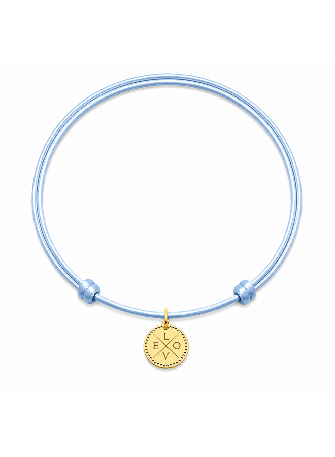 Identity Satijnkoord Ketting met Circle Perforated Mini 4 Letters bedel 14K Goud