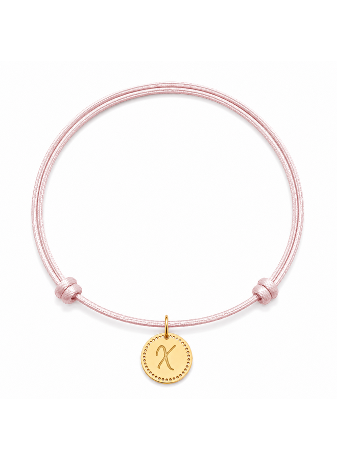 Identity Satijnkoord Ketting met Circle Perforated Maxi bedel 14K Goud