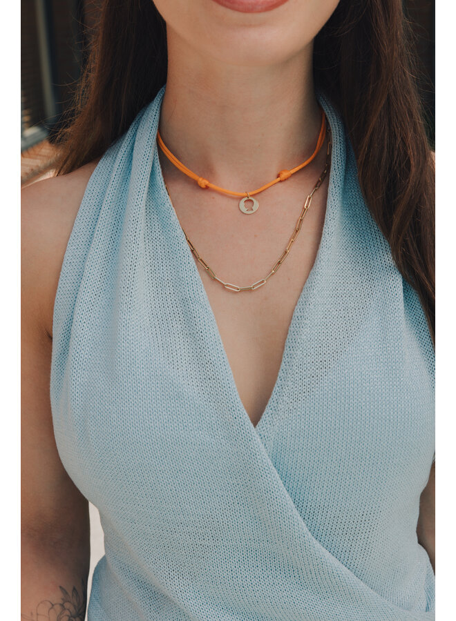 Family Satijnkoord Ketting met Coin Midi bedel 14K Goud