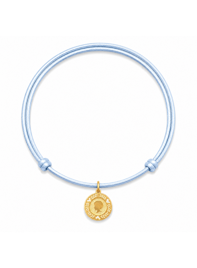 Family Satijnkoord Ketting met Carved Coin bedel 14K Goud