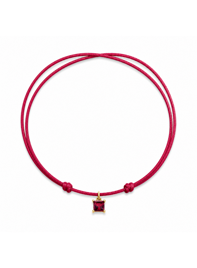 Charm Satijnkoord Ketting Geboortesteen Square 14K Goud