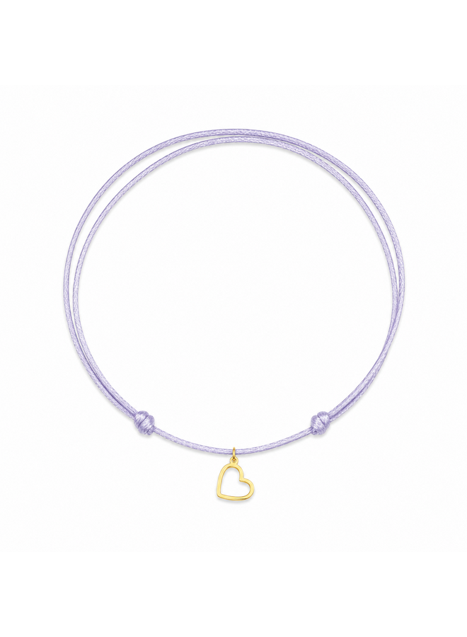 Charm Satijnkoord Ketting met Open Hart bedel 14K Goud