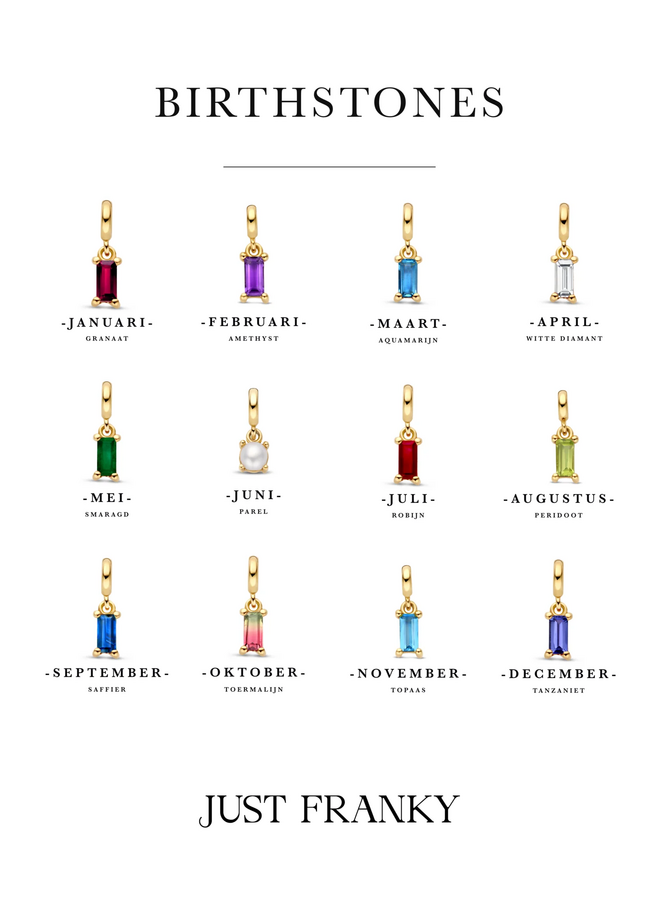 Charm Satijnkoord Ketting Geboortesteen Baguette 14K Goud