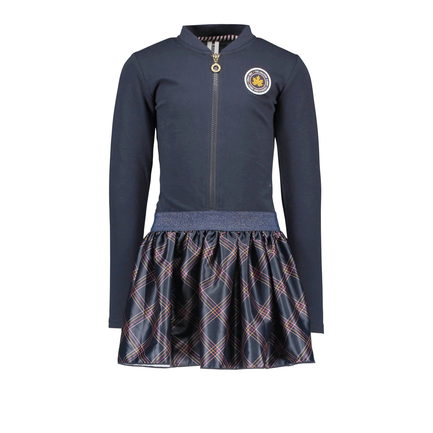 B-nosy Girls dress with sporty check skirt and zipper closure